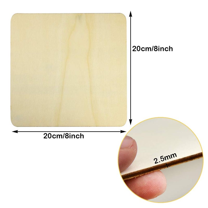 obmwang 6 Pieces 8 x 8 inch Unfinished Square Blank Wood Pieces Wooden Square Cutouts for DIY Crafts, Coasters, Pyrography, Painting, Photo Props and Decorations - Image 2